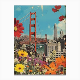 San Francisco   Floral Retro Collage Style 1 Canvas Print