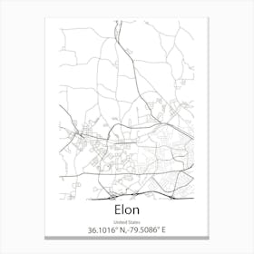 Elon,United States Minimalist Map Canvas Print