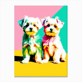 'Maltese Pups', This Contemporary art brings POP Art and Flat Vector Art Together, Colorful Art, Animal Art, Home Decor, Kids Room Decor, Puppy Bank - 81st Canvas Print