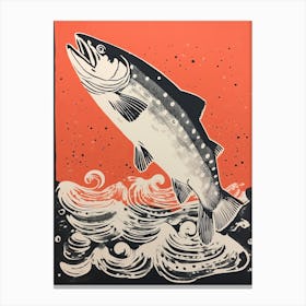 Salmon, Woodblock Animal  Drawing 2 Canvas Print