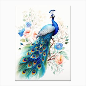 A Peacock Watercolour In Autumn Colours 0 Canvas Print
