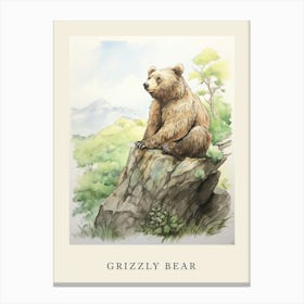 Beatrix Potter Inspired  Animal Watercolour Grizzly Bear 3 Canvas Print