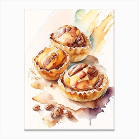 Pecan Tassies Dessert Storybook Watercolour 2 Flower Canvas Print