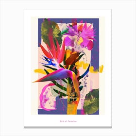 Bird Of Paradise 1 Neon Flower Collage Poster Canvas Print
