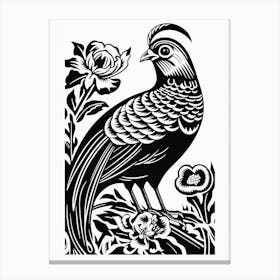 B&W Bird Linocut Pheasant 3 Canvas Print