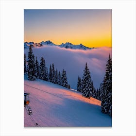 Megève, France Sunrise Skiing Poster Canvas Print