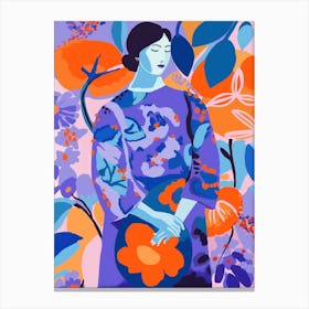 Woman In Flower Garden Canvas Print