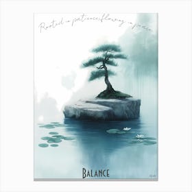 Zen Bonsai And Gentle Stream, soft palette watercolor minimalist Calm Poster Canvas Print