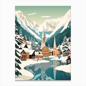 Retro Winter Illustration Hallstatt Austria 3 Canvas Print