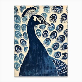 Peacock Feathers Out Linocut Inspired 6 Canvas Print
