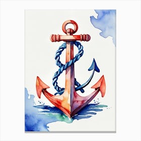 Anchor, Paddle and Rope watercolor painting 2 Canvas Print