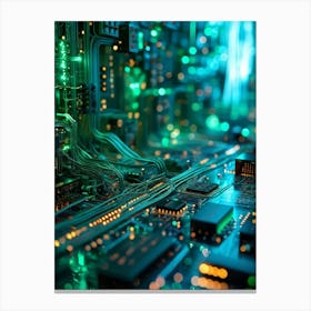 Abstract Concept Of A Cyberspace Landscape Motherboard Serving As Glowing Landscape Chips Function Canvas Print