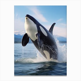 Realistic Photography Of Orca Whale Diving Canvas Print
