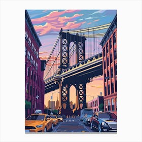 Dumbo Down Under The Manhattan Bridge Overpass Colourful Silkscreen Illustration 4 Canvas Print