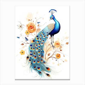 A Peacock Watercolour In Autumn Colours 3 Canvas Print