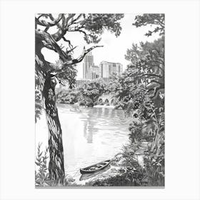 Laguna Gloria Austin Texas Black And White Drawing 1 Canvas Print