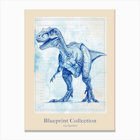 Allosaurus Dinosaur Blue Print Style 3 Poster Canvas Print