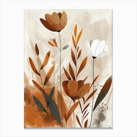 Flowers In Beige, Brown And White Tones, Using Simple Shapes In A Minimalist And Elegant 4 Canvas Print