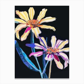 Neon Flowers On Black Cineraria 6 Canvas Print