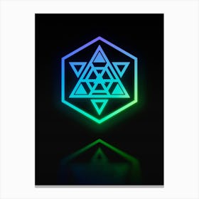Neon Blue and Green Abstract Geometric Glyph on Black n.0226 Canvas Print