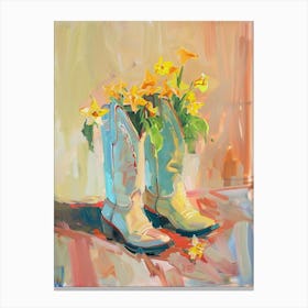 Cowboy Boots And Wildflowers Cowslip Canvas Print