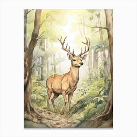 Storybook Animal Watercolour Elk 3 Canvas Print