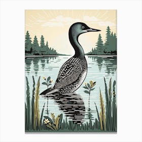 Vintage Bird Linocut Loon 1 Canvas Print