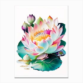 Blooming Lotus Flower In Lake Decoupage 1 Canvas Print