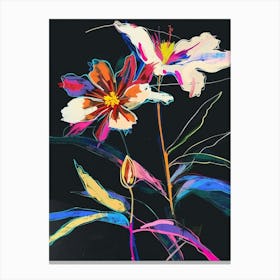 Neon Flowers On Black Cosmos 3 Canvas Print