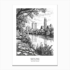 Skyline Austin Texas Black And White Drawing 1 Poster Canvas Print