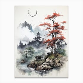 Mount Gassan In Yamagata, Japanese Brush Painting, Ukiyo E, Minimal 4 Canvas Print