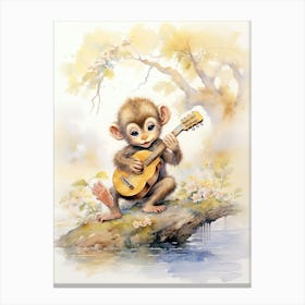 Monkey Painting Playing An Instrument Watercolour 3 Canvas Print