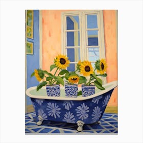 A Bathtube Full Of Sunflower In A Bathroom 1 Canvas Print