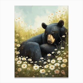 American Black Bear Resting In A Field Of Daisies Storybook Illustration 4 Canvas Print