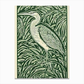 Green Heron Linocut Bird Canvas Print