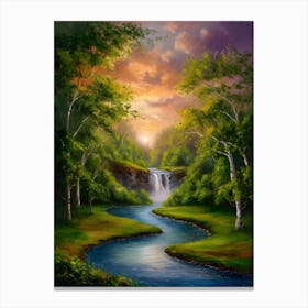 Waterfall At Sunset Canvas Print