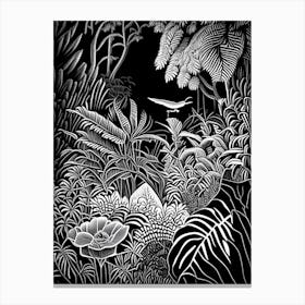 Dunedin Botanic Garden, New Zealand Linocut Black And White Vintage Canvas Print