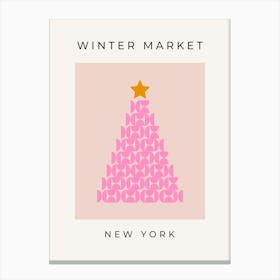 Winter Market | 03 - Festive Christmas Tree Pink Canvas Print