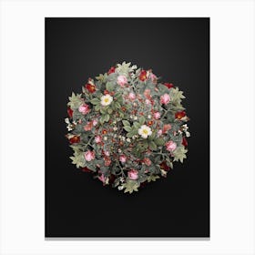 Vintage Spiny Leaved Rose of Dematra Flower Wreath on Wrought Iron Black Canvas Print
