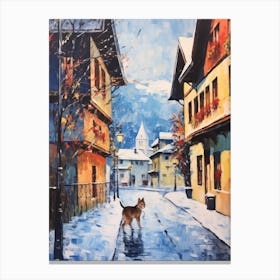 Cat In The Streets Of Interlaken   Switzerland With Snow 3 Canvas Print