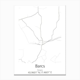 Barcs,Hungary Minimalist Map Canvas Print