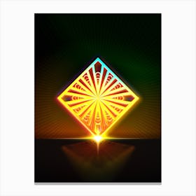 Neon Geometric Glyph in Watermelon Green and Red on Black n.0215 Canvas Print