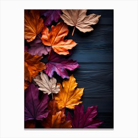 Autumn Leaves On Wooden Background Canvas Print