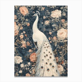 White Peacock Vintage Floral Wallpaper 4 Canvas Print