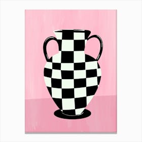 Checkered Vase On A Pink Background Print Canvas Print