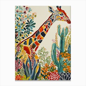 Giraffes In The Leaves Cute Illustration 2 Canvas Print