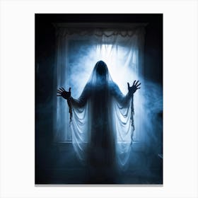 Ghostly Apparition Shrouded In Ethereal Veil Representing Religious Blindness Man Trapped In A Curt (7) Canvas Print