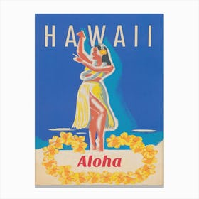 Hawaii Hula Girl, Colorful Retro Vintage Travel Poster Canvas Print