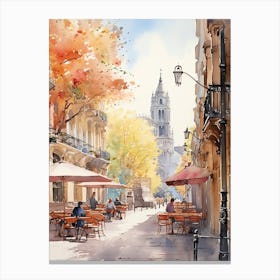 Barcelona Spain In Autumn Fall, Watercolour 3 Canvas Print