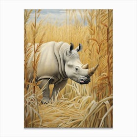 Rhino In The Dry Grass Realistic Illustration Canvas Print